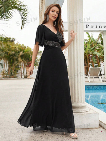 Butterfly Sleeve Chiffon Bridesmaid Dress