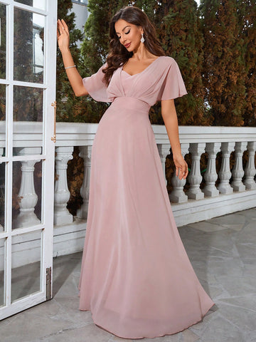 Butterfly Sleeve Chiffon Bridesmaid Dress