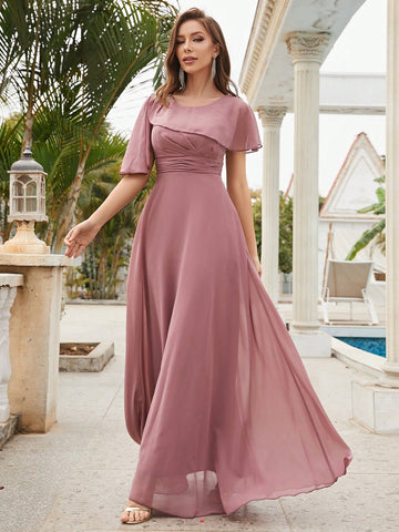 Butterfly Sleeve Chiffon Bridesmaid Dress