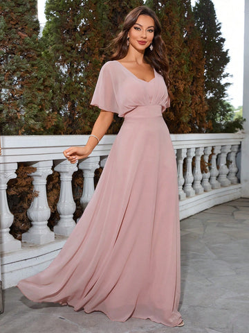 Butterfly Sleeve Chiffon Bridesmaid Dress
