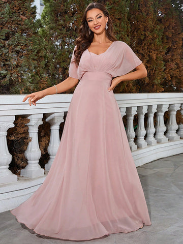Butterfly Sleeve Chiffon Bridesmaid Dress