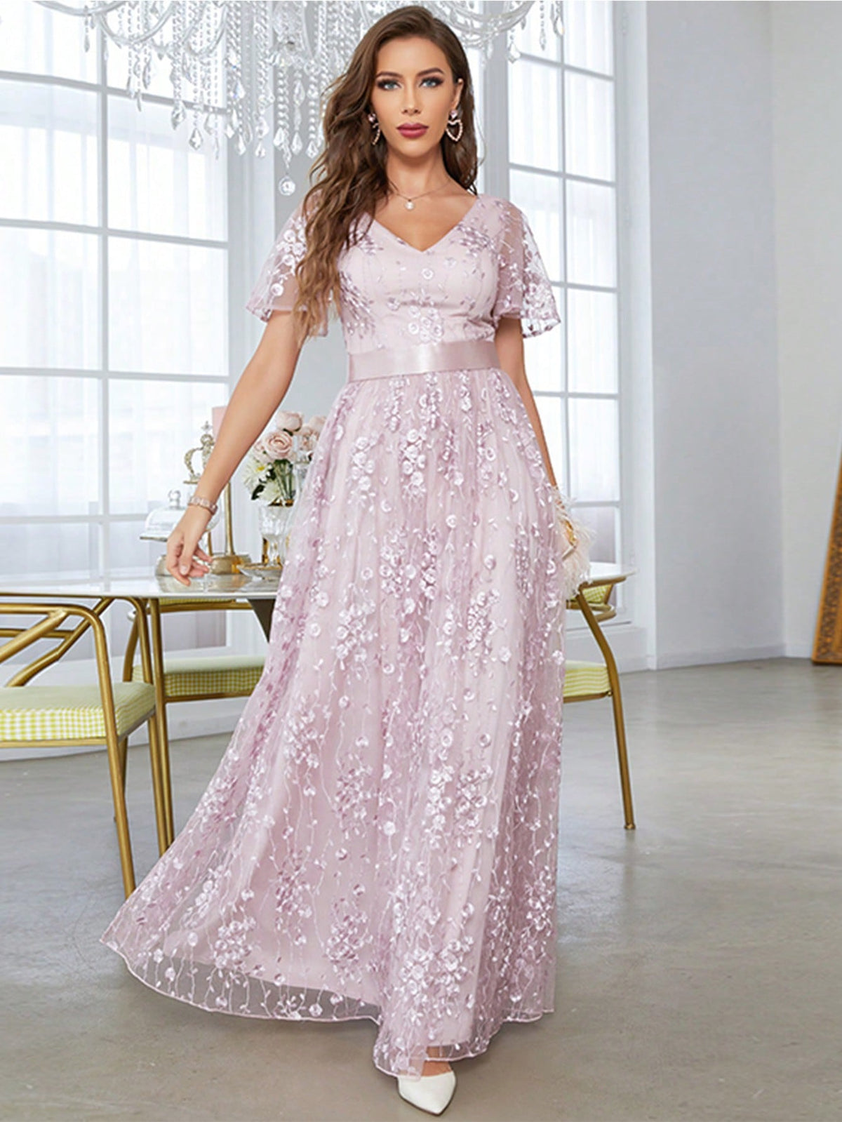 Butterfly Sleeve Lace Bridesmaid Dress