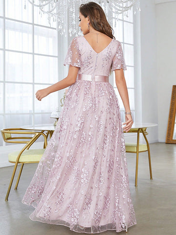 Butterfly Sleeve Lace Bridesmaid Dress