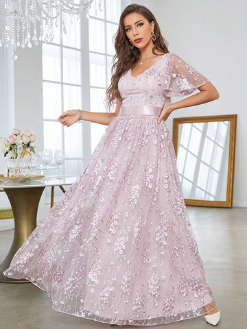 Butterfly Sleeve Lace Bridesmaid Dress