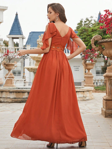 Butterfly Sleeve Split Thigh Chiffon Bridesmaid Dress