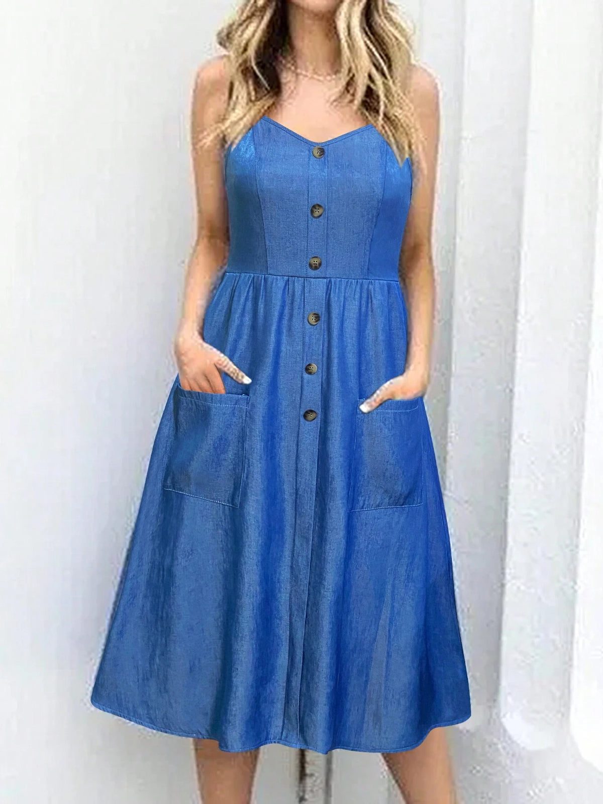 Buttoned Pocket Cami Dress