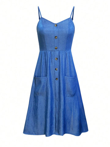 Buttoned Pocket Cami Dress