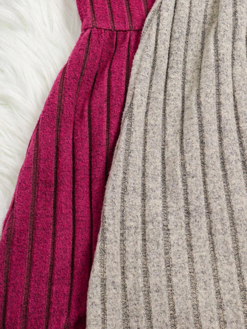 Buy 1 Get 1 Young Girl Solid Color Knitted Mock Neck Bodycon Casual Dress Set