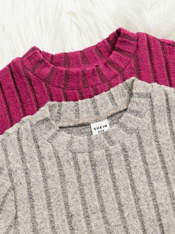 Buy 1 Get 1 Young Girl Solid Color Knitted Mock Neck Bodycon Casual Dress Set