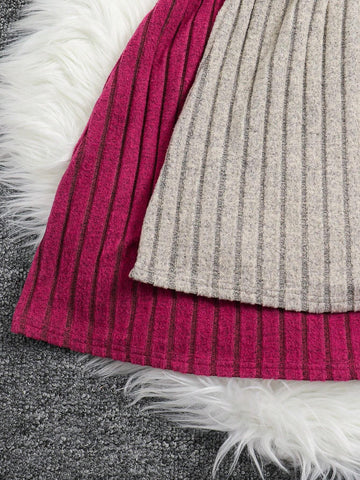 Buy 1 Get 1 Young Girl Solid Color Knitted Mock Neck Bodycon Casual Dress Set