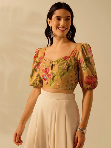 Holiday Casual Summer Boho Chic Tropical Snake And Rhododendron Yellow Print Cut Shirt