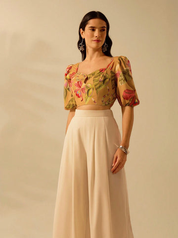Holiday Casual Summer Boho Chic Tropical Snake And Rhododendron Yellow Print Cut Shirt