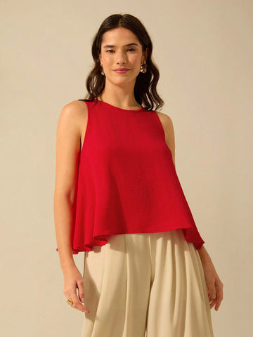 Women Back Teardrop Hollow Sleeveless Orange Flared Vest, Vacation Casual Summer Top