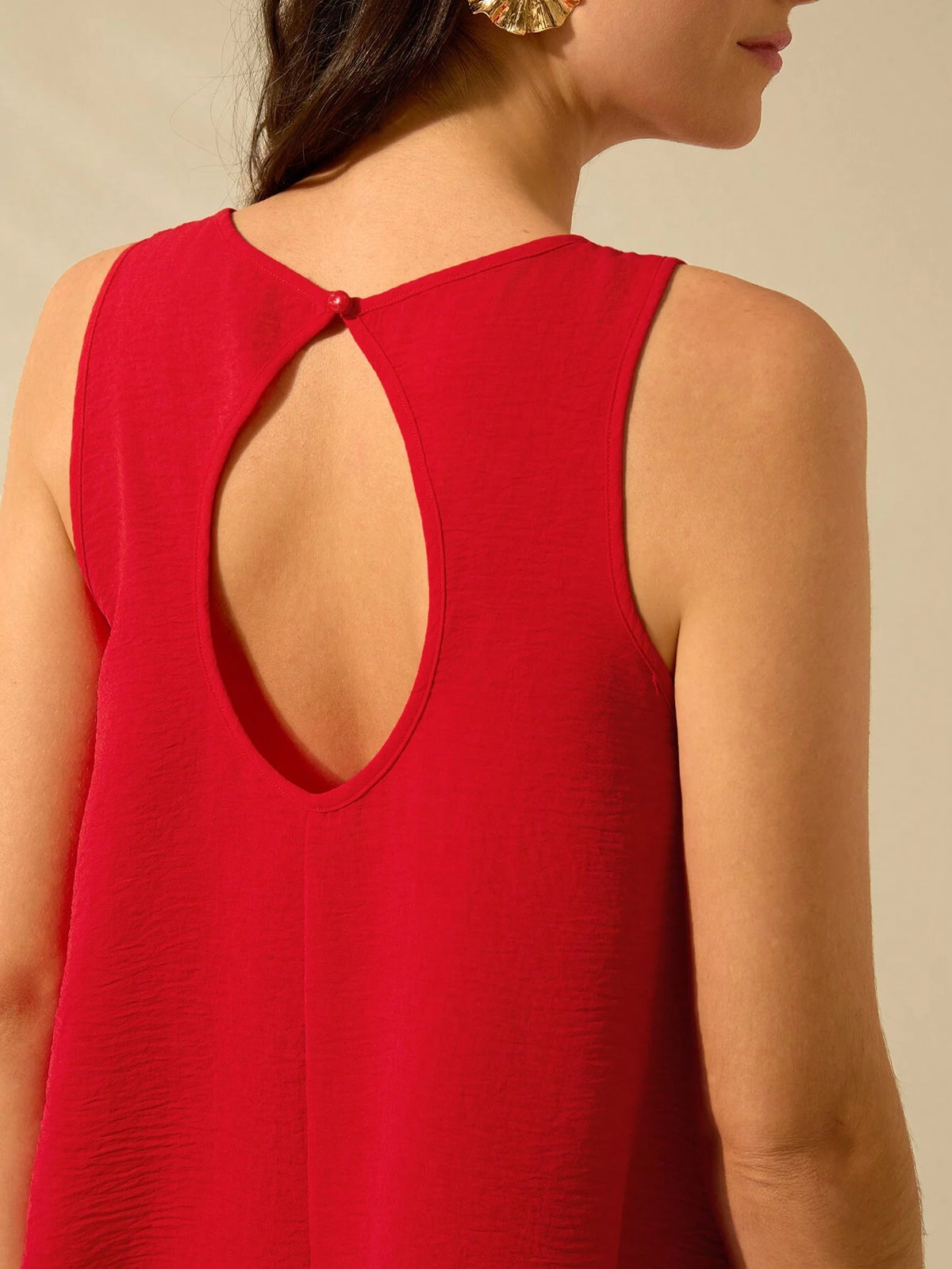 Women Back Teardrop Hollow Sleeveless Orange Flared Vest, Vacation Casual Summer Top