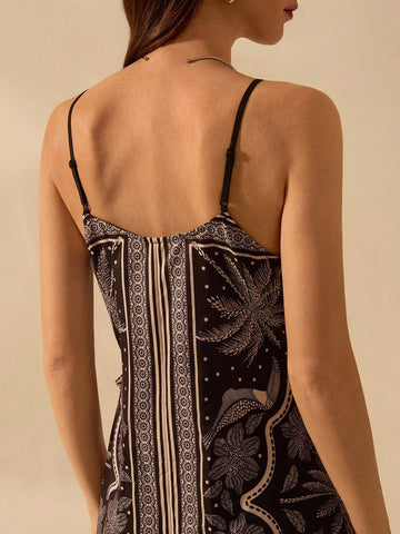 CAJUNI Women Boho Tropical Floral, Coconut Tree, Toucan Print Wrap Front Short Dress, Casual Beach Dress For Summer Vacation