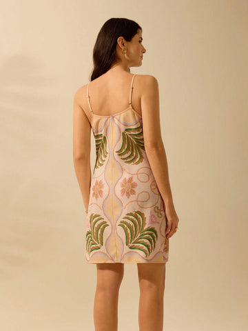 Boho Tropical Print Wrap Front Cami Short Dress, Vacation Casual Beach Dress For Summer