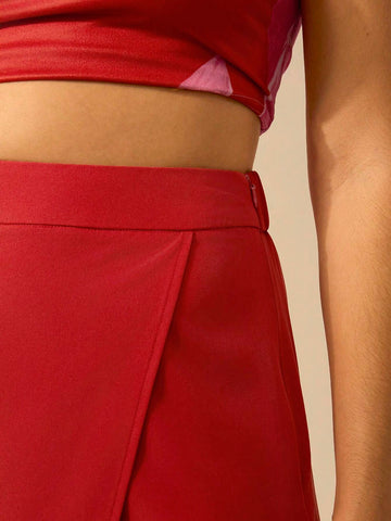 CAJUNI Women Vacation Boho Casual Tropical Low-Waistline Pantskirt Red Summer Mini Shorts