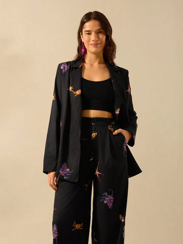 CAJUNI Women Vacation Elastic Waist Loose Fashion Boho Tropical Print, Parrot, Crab, Starfish Palazzo Pants, Casual Beach Summer Trousers