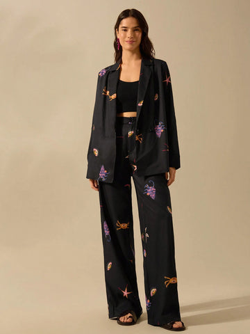 CAJUNI Women Vacation Elastic Waist Loose Fashion Boho Tropical Print, Parrot, Crab, Starfish Palazzo Pants, Casual Beach Summer Trousers