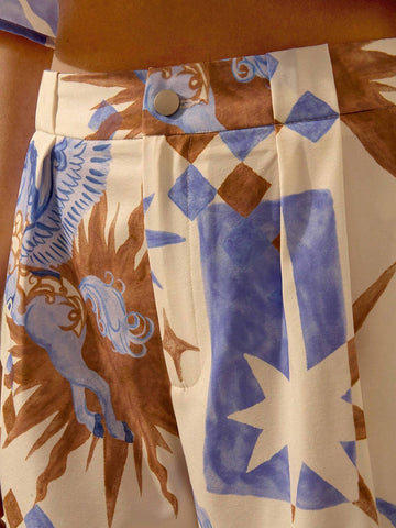 CAJUNI Women's A-Line Summer Casual Boho Horse, Star & Flame Print Beach Vacation Wide Leg Super Shorts