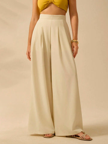 CAJUNI Women's Beige Extra Long, Holiday Casual Summer Pants