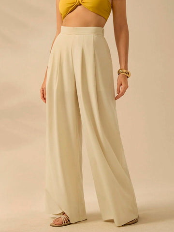CAJUNI Women's Beige Extra Long, Holiday Casual Summer Pants
