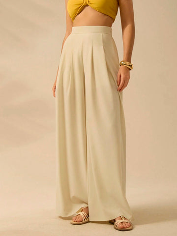 CAJUNI Women's Beige Extra Long, Holiday Casual Summer Pants