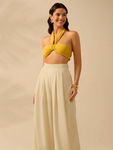 CAJUNI Women's Beige Extra Long, Holiday Casual Summer Pants