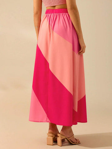 CAJUNI Women's Boho Multi-Color Printed Maxi Skirt, Holiday Leisure Beach Summer Skirt