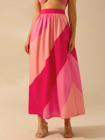 CAJUNI Women's Boho Multi-Color Printed Maxi Skirt, Holiday Leisure Beach Summer Skirt