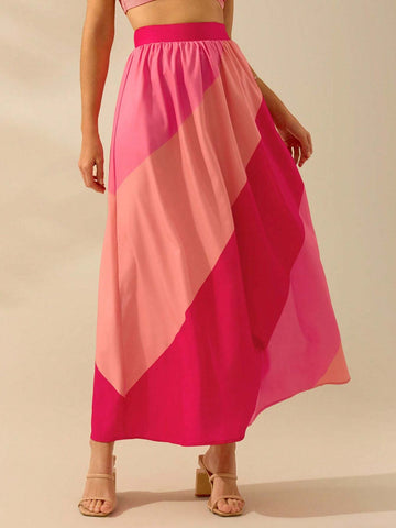 CAJUNI Women's Boho Multi-Color Printed Maxi Skirt, Holiday Leisure Beach Summer Skirt