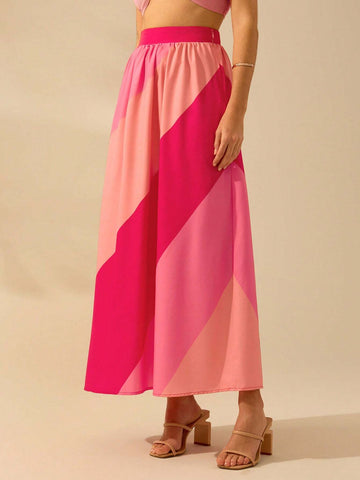 CAJUNI Women's Boho Multi-Color Printed Maxi Skirt, Holiday Leisure Beach Summer Skirt