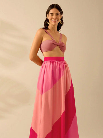 CAJUNI Women's Boho Multi-Color Printed Maxi Skirt, Holiday Leisure Beach Summer Skirt