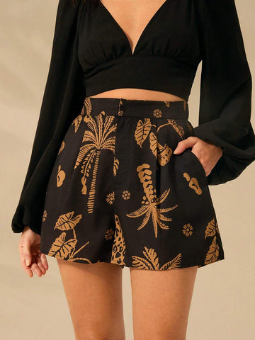 CAJUNI Women's Boho Print, Leopard, Coconut And Tortoise-Back Bamboo Print Shorts, Summer Casual, Beach Holiday Short Shorts