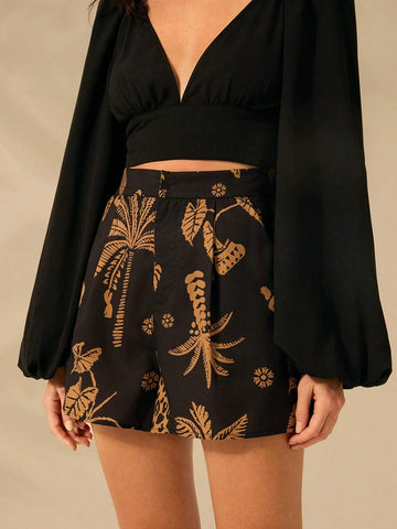 CAJUNI Women's Boho Print, Leopard, Coconut And Tortoise-Back Bamboo Print Shorts, Summer Casual, Beach Holiday Short Shorts