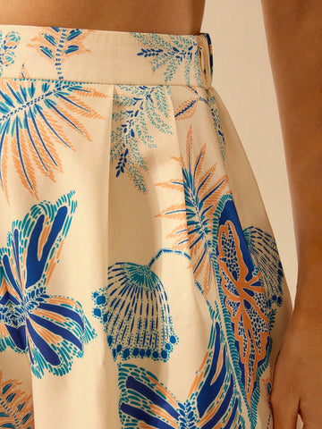 CAJUNI Women's Boho Tropical Print Casual Holiday Beach Micro Shorts, Summer