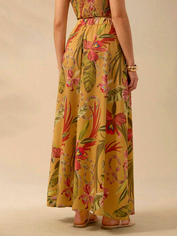 CAJUNI Women's Boho Tropical Print Maxi Skirt, Vacation Casual Summer