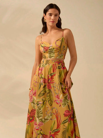 CAJUNI Women's Boho Tropical Print Maxi Skirt, Vacation Casual Summer