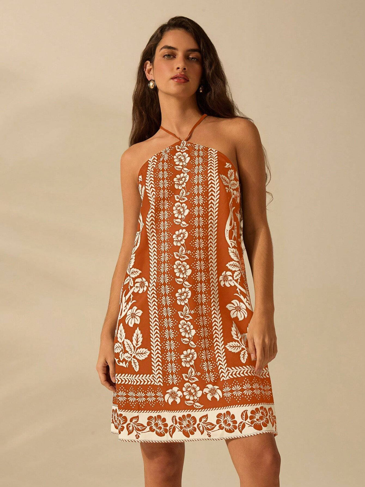 Women's Holiday Casual Summer Bohemian Tropical Plant Floral Print Thin Belt Back Cross Short Dress