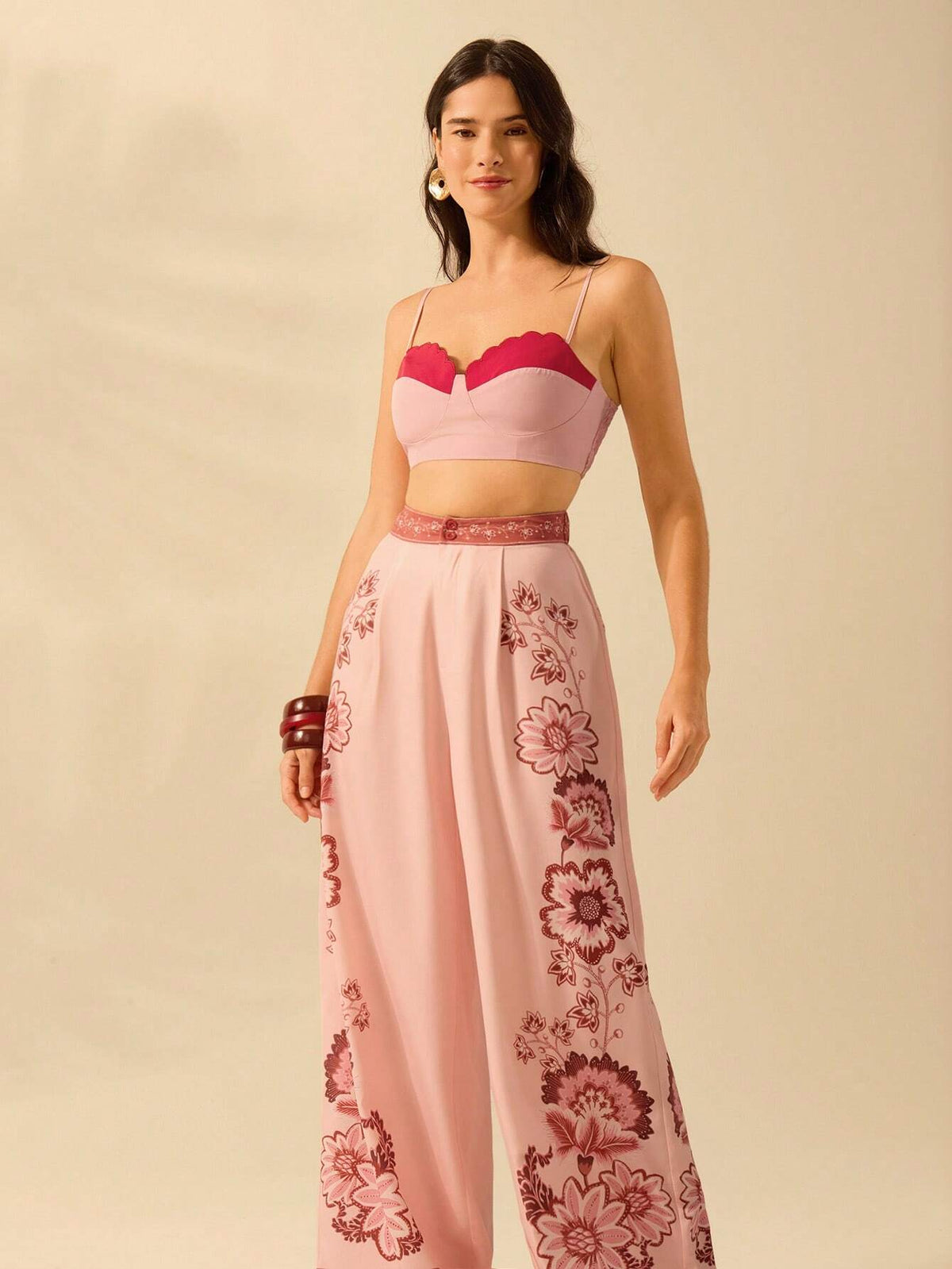 CAJUNI Women's Oversized Loose Boho Tropical Plant Print Wide Leg Pants, Vacation Casual Beach Summer Trousers