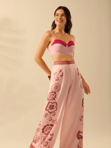 CAJUNI Women's Oversized Loose Boho Tropical Plant Print Wide Leg Pants, Vacation Casual Beach Summer Trousers