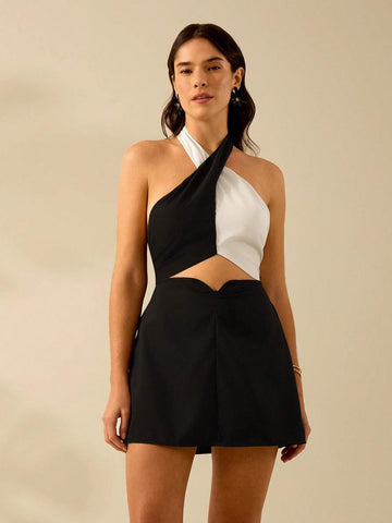 CAJUNI Women's V-Shaped Gap Black Mini Skirt For Holiday Casual Beach Summer Skirt