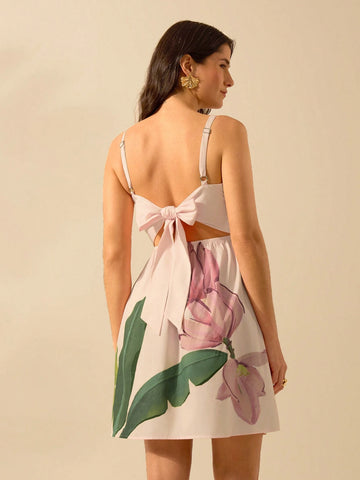 Women's Vacation Casual Summer Boho Tropical Banana Tree Plant, Pink Halters Short Dress