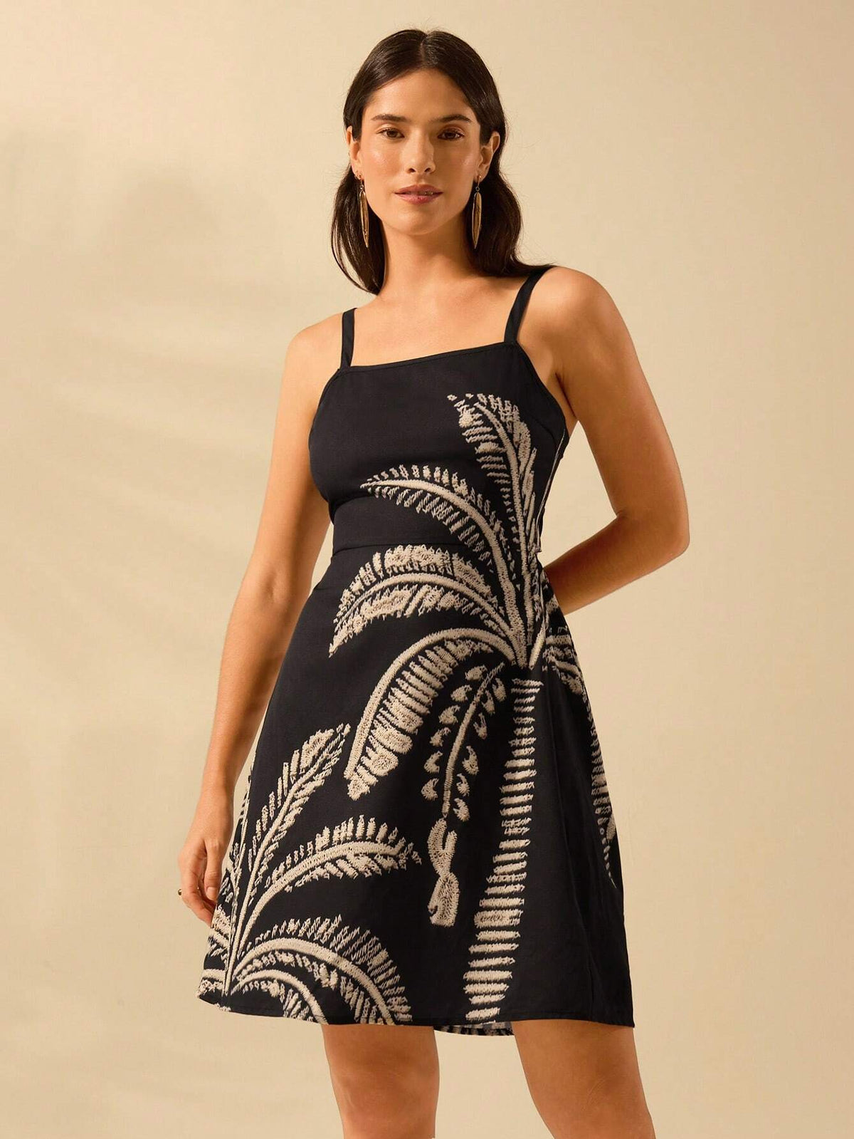 CAJUNI Women's Vacation Casual Summer Boho Tropical Coconut Tree Print Black Halters Short Dress