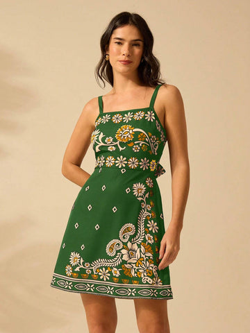 CAJUNI Women's Vacation Casual Summer Boho Tropical Plant, Azalea, Sunflower Print Black Halters Short Dress