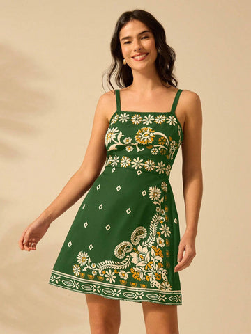 CAJUNI Women's Vacation Casual Summer Boho Tropical Plant, Azalea, Sunflower Print Black Halters Short Dress