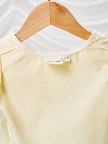 Young Girls Light Yellow Plaid College Style Baby Doll Collar Puff Sleeve Loose Summer Blouses