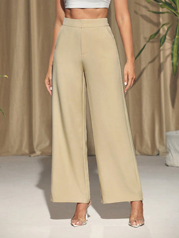 CHOLE BERNALES High Waist Loose Fit Wide Leg Pants For Casual Wear