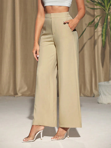 CHOLE BERNALES High Waist Loose Fit Wide Leg Pants For Casual Wear