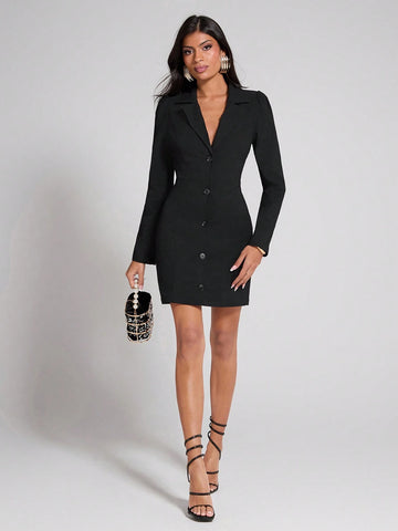 COSMINA 1pc Women Black Backless Jumper Dress, Autumn/Winter